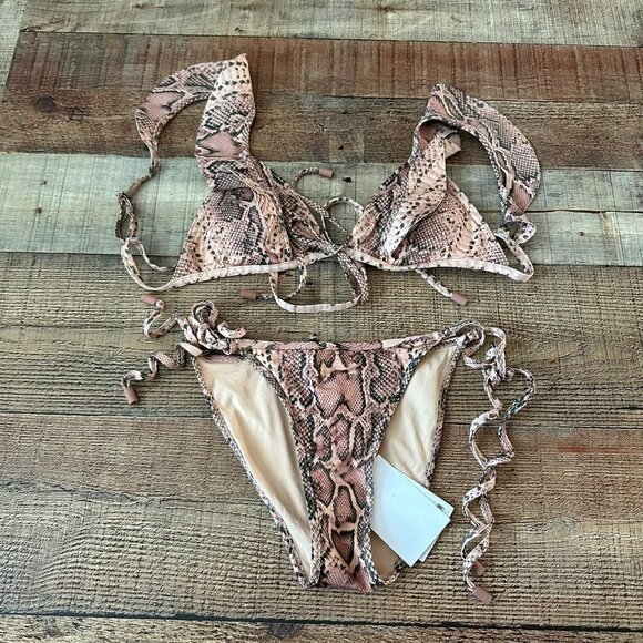 Zimmermann Other - Zimmermann Moonshine Waterfall Frill Bikini Pink Snacke Print Swimsuit Swimwear